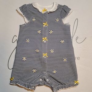 Little Me Short Sleeved Striped Jumper with Daisies and Yellow Bows, 6m
